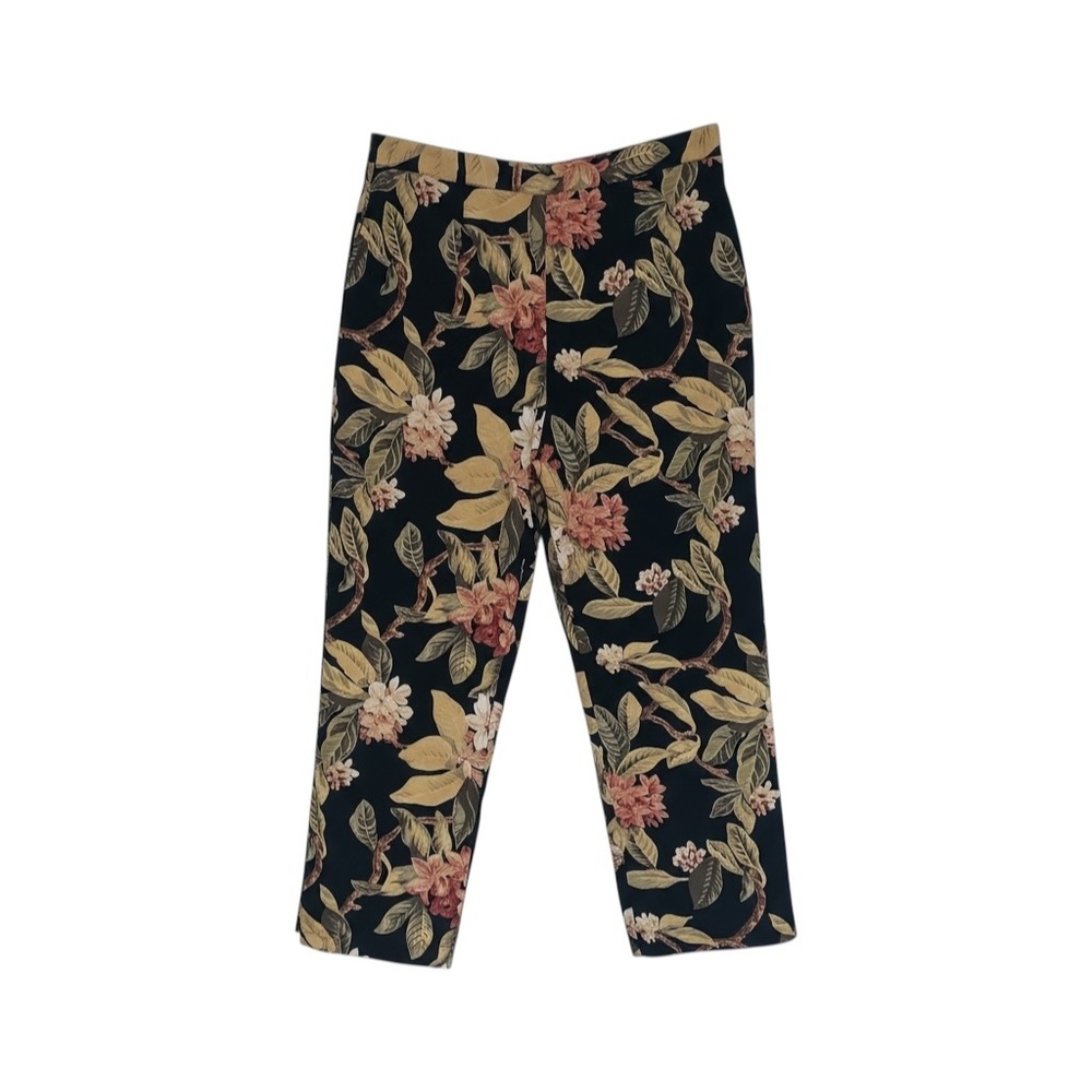 Tantrums Vintage Floral Pants Women’s Small Linen Cotton Black Pink Cream